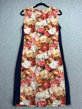 Magaschoni Shift Dress Women's Size 8 Multi Siena Floral Scoop Neck Casual Party